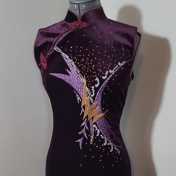 LG Velvet Holiday Party Dress Y2K Vintage Maxi Purple Sparkle Graphic - Picture 4 of 11